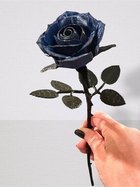 Handcrafted 3d Long Stem Rose - Blue & Black